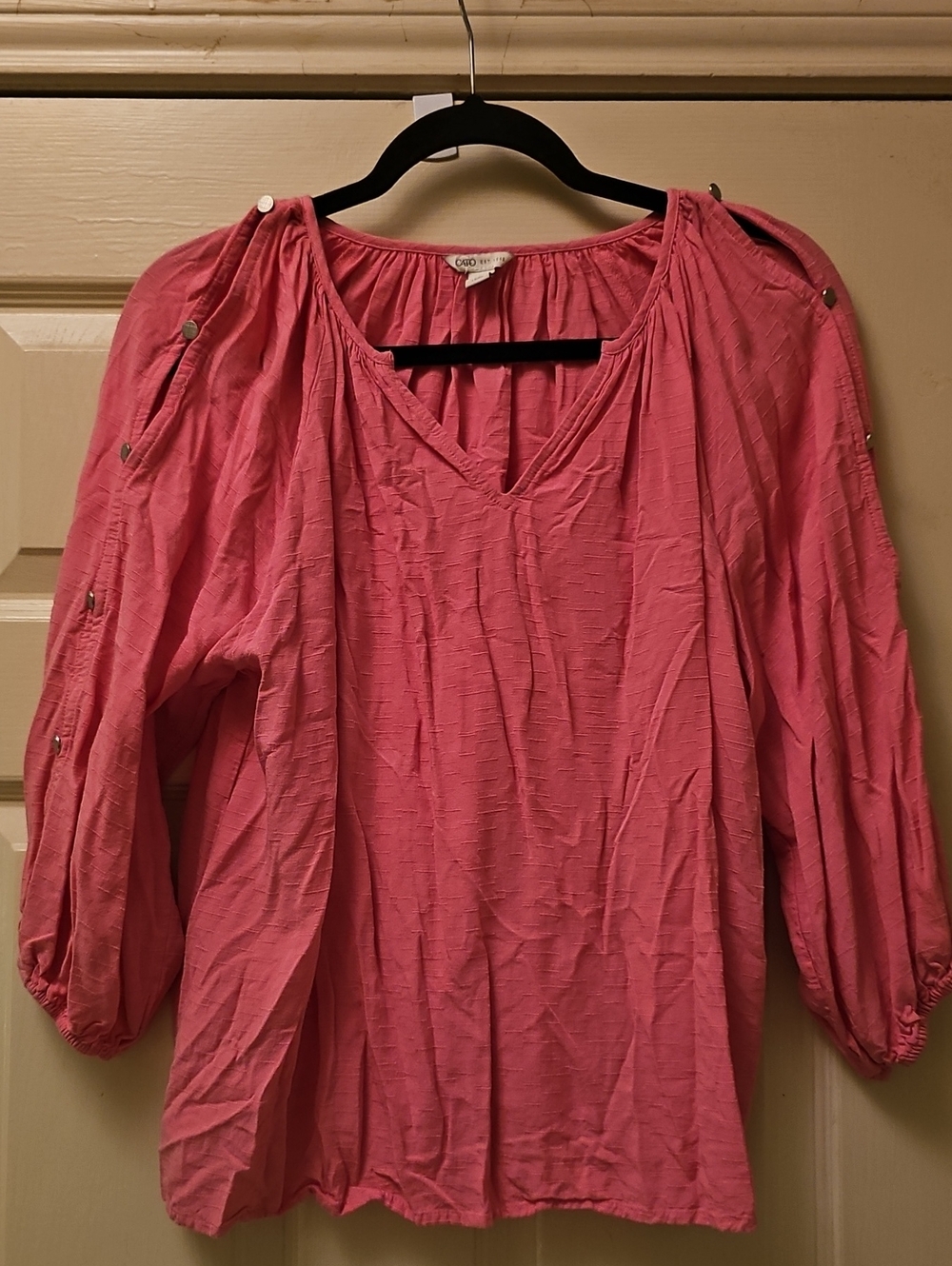 Chico's Pink V-Neck Button-Accent Peasant Blouse